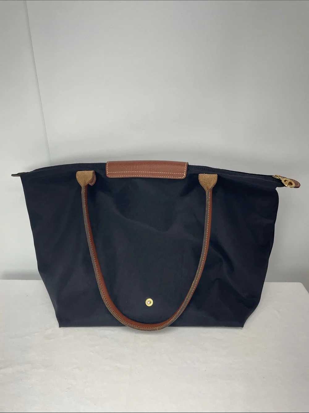 Longchamp Black Nylon Tote with Brown Leather Handles